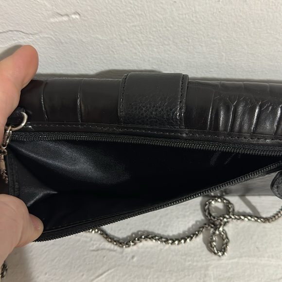 Brighton black croc embossed leather clutch/wallet w/ chain - Picture 10 of 15